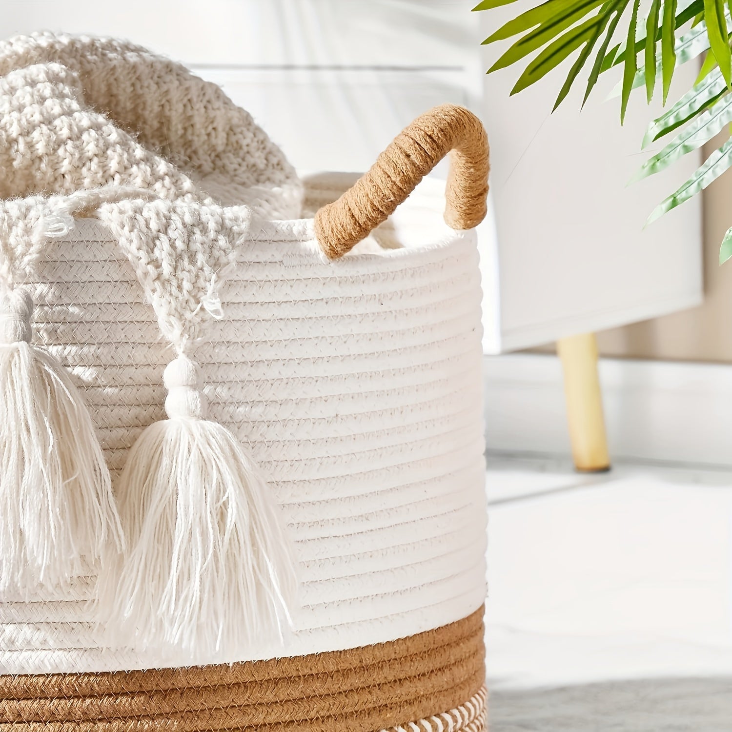 Boho Cotton Storage Basket - Durable, Versatile, Stylish Organizer 6