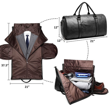 Leather Garment Duffel Bag | Convertible Travel Suit Bag