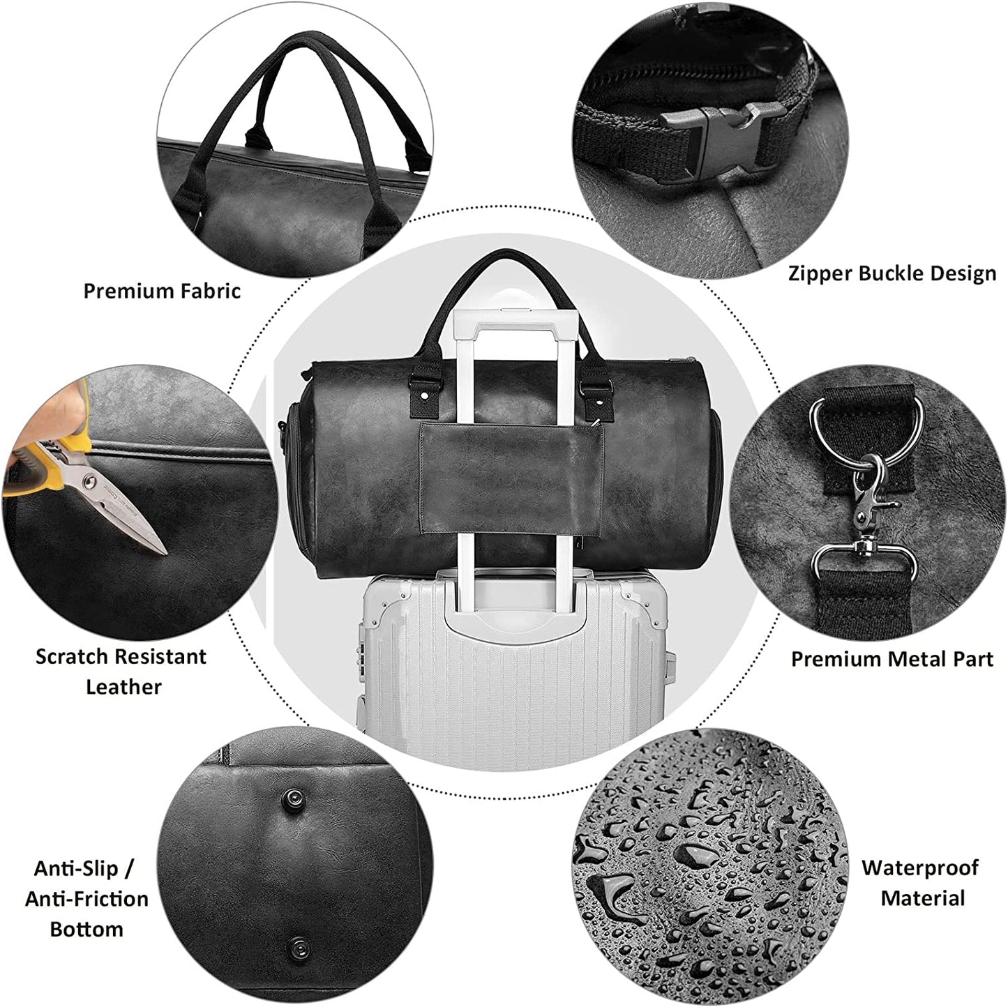 Leather Garment Duffel Bag | Convertible Travel Suit Bag