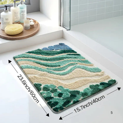 CoastalHome | Non-Slip Bath Mat – Wavy Pattern Microfiber Design 0