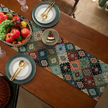 Geometric Table Runner | Colorful Pattern with Tassels