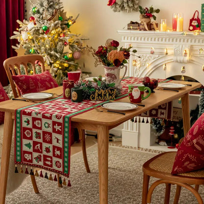 Red Christmas Table Runner | Geometric Holiday Pattern