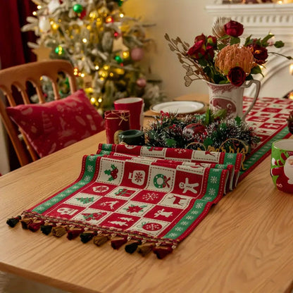 Red Christmas Table Runner | Geometric Holiday Pattern
