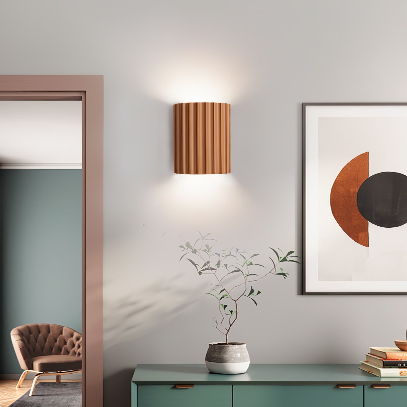 Fluted Wall Light | Textured Resin Cylindrical Sconce Fixture