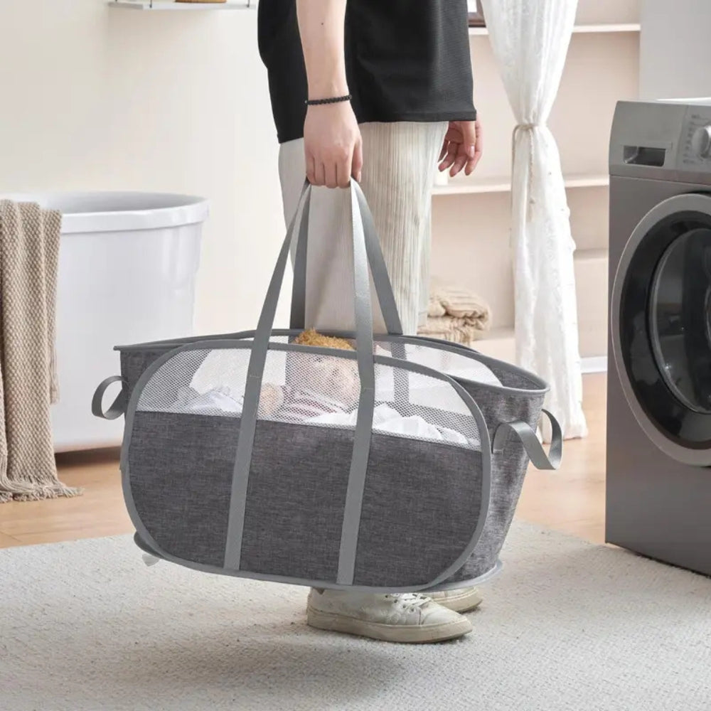 Foldable Laundry Basket - Stylish Design with Durable Handles 0