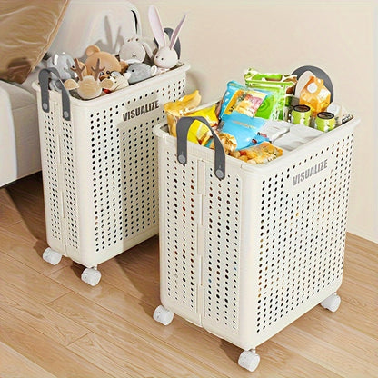 Foldable Laundry Box - Mobile Clothes Basket with Wheels for Easy Transport 0