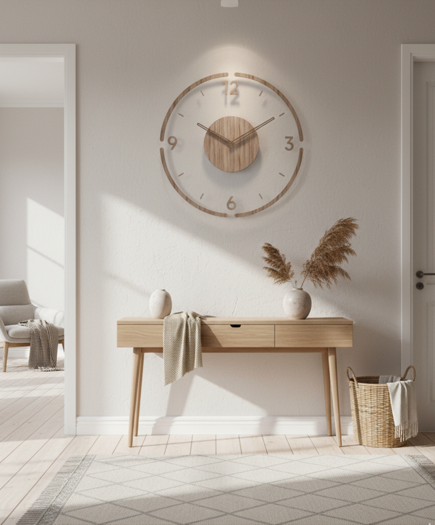 Large Scandinavian Wall Clock | Solid Wood Modern Decor