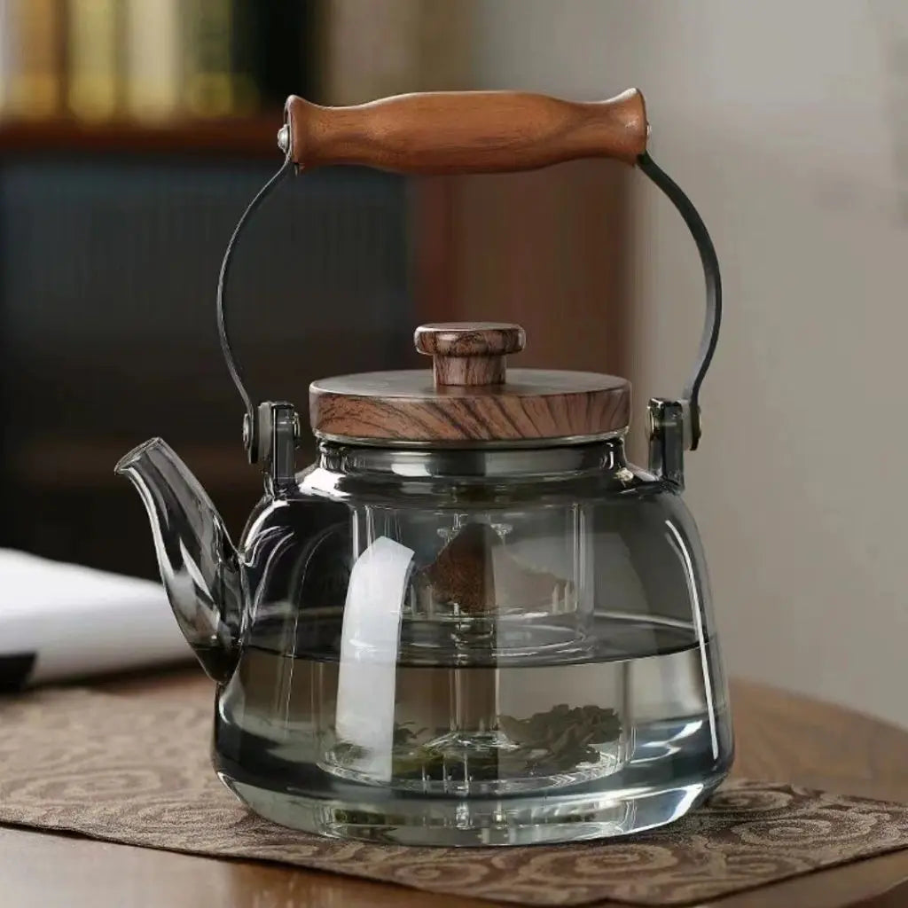 Glass Teapot with Infuser and Wooden Handle