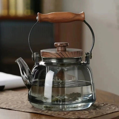 Glass Teapot with Infuser and Wooden Handle