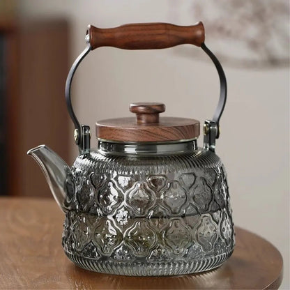 Glass Teapot with Infuser and Wooden Handle