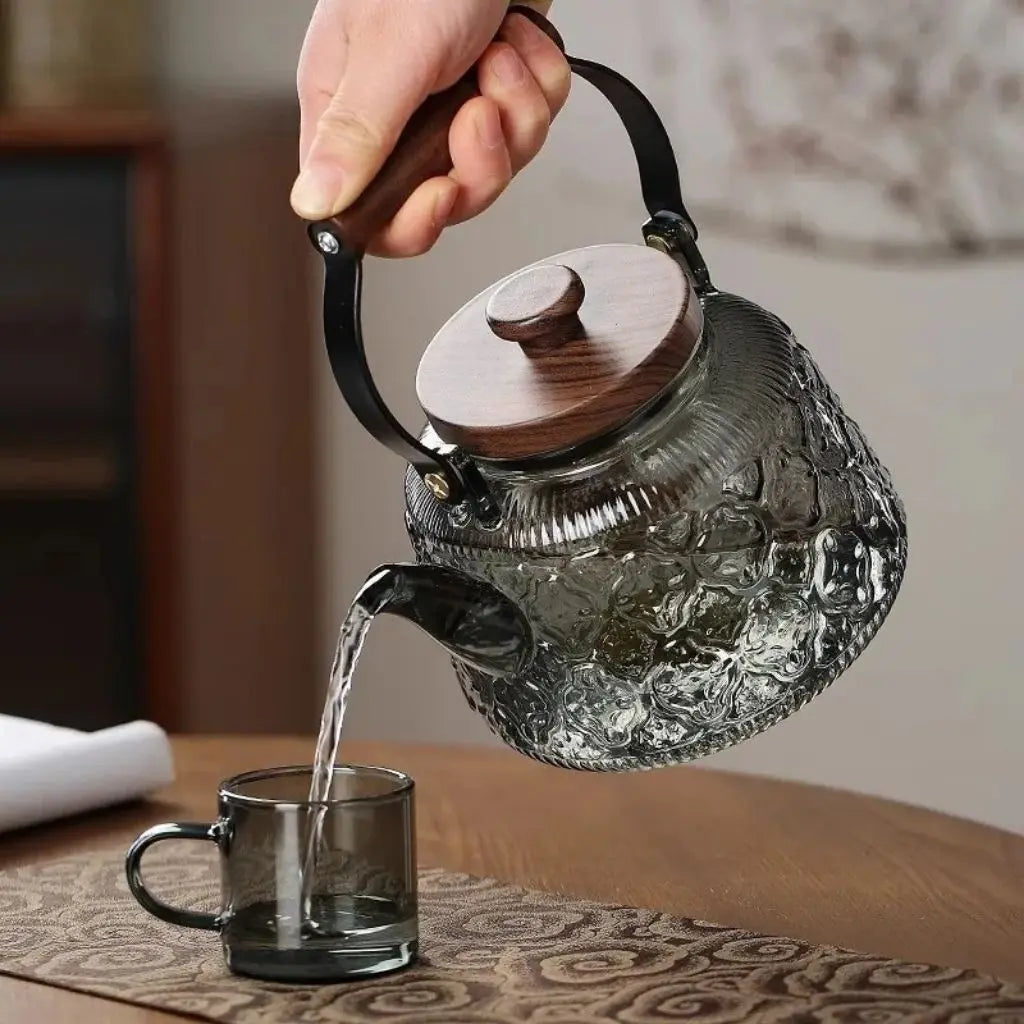 Glass Teapot with Infuser and Wooden Handle