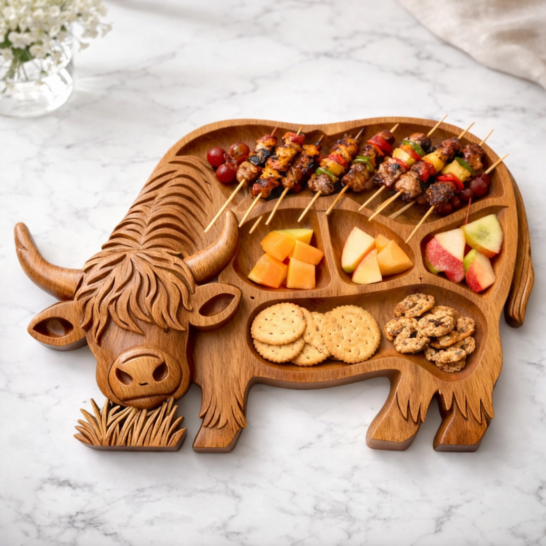 Cow Shaped Charcuterie Board | Rustic Wood Longhorn Design