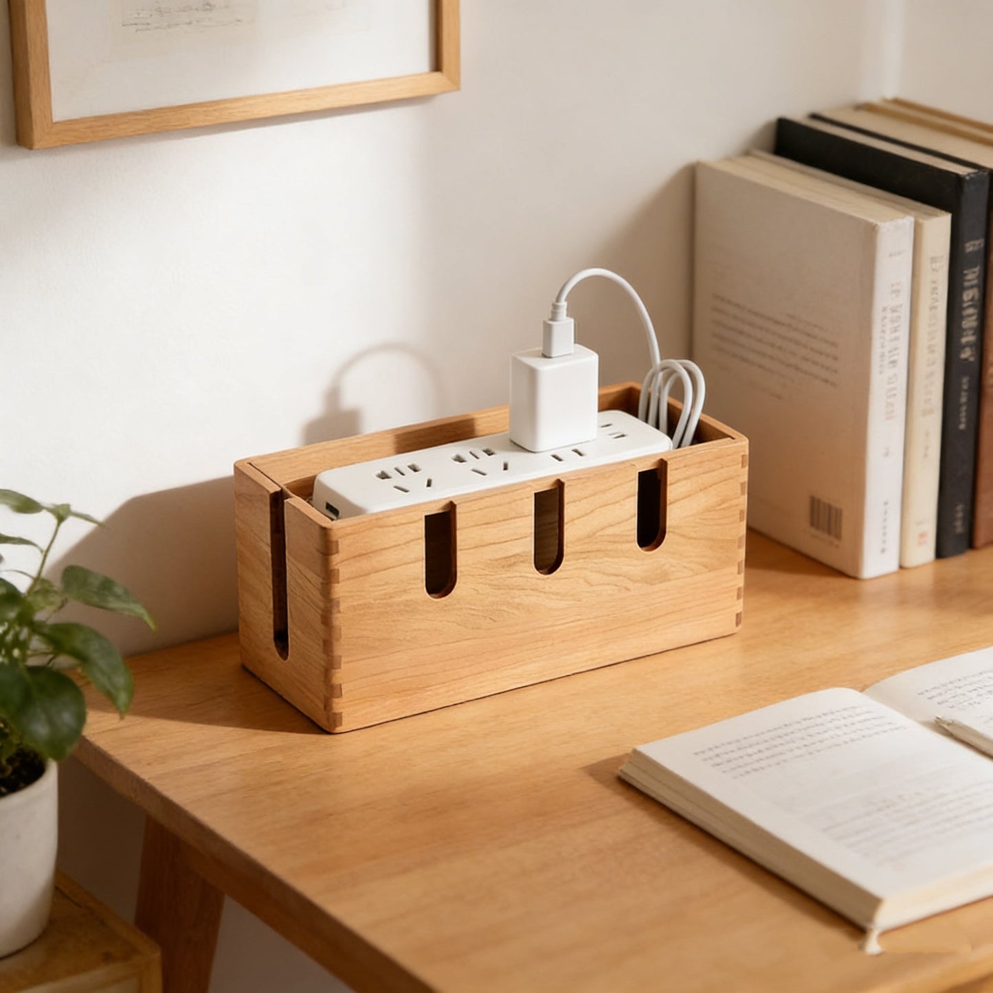 Black Walnut Power Strip & Cable Organizer Box