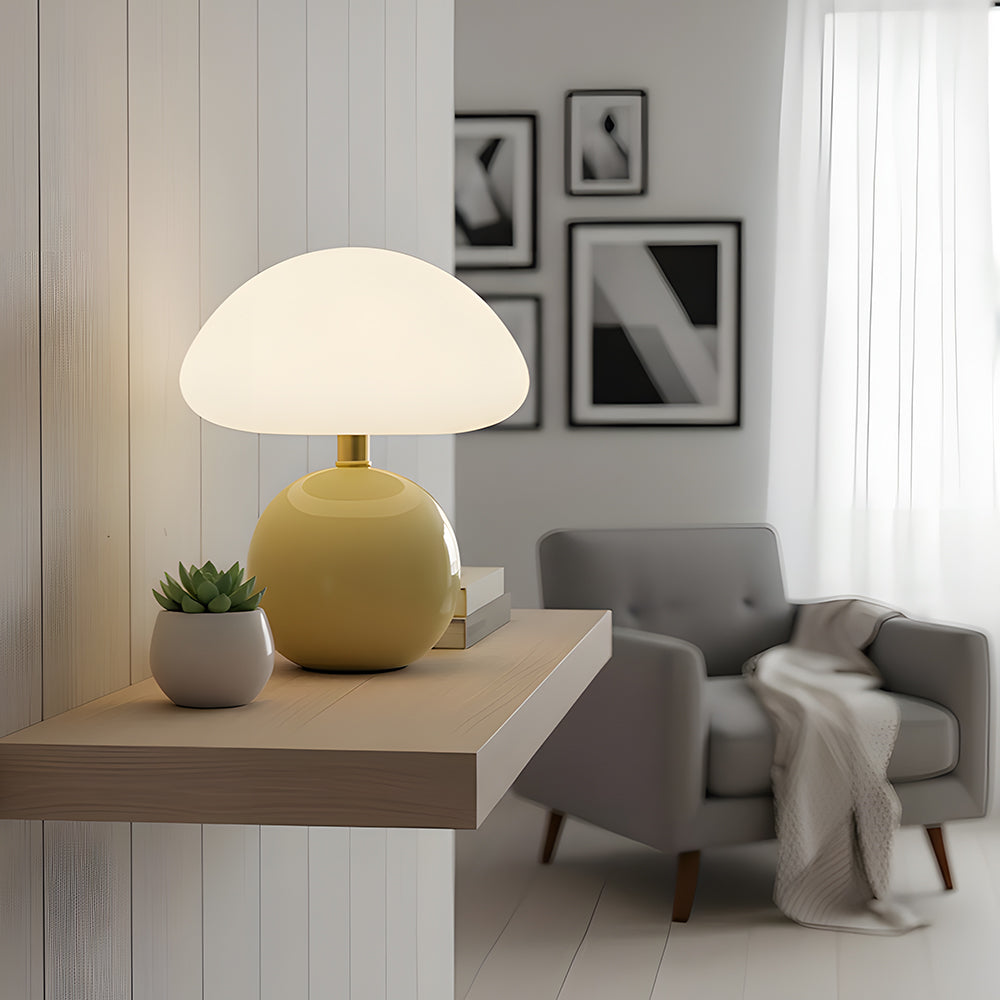 Mushroom Ceramic Table Lamp - Cream Finish