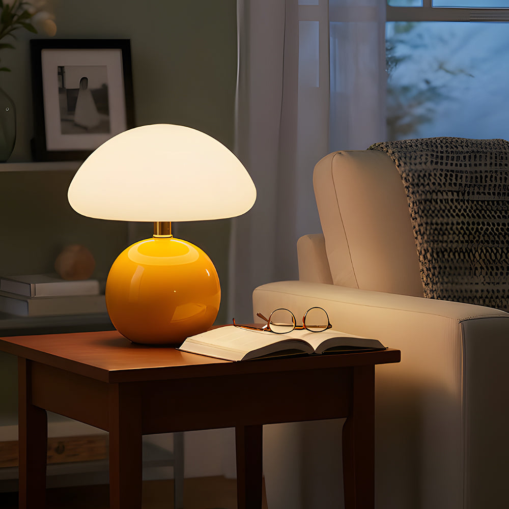 Mushroom Ceramic Table Lamp - Cream Finish