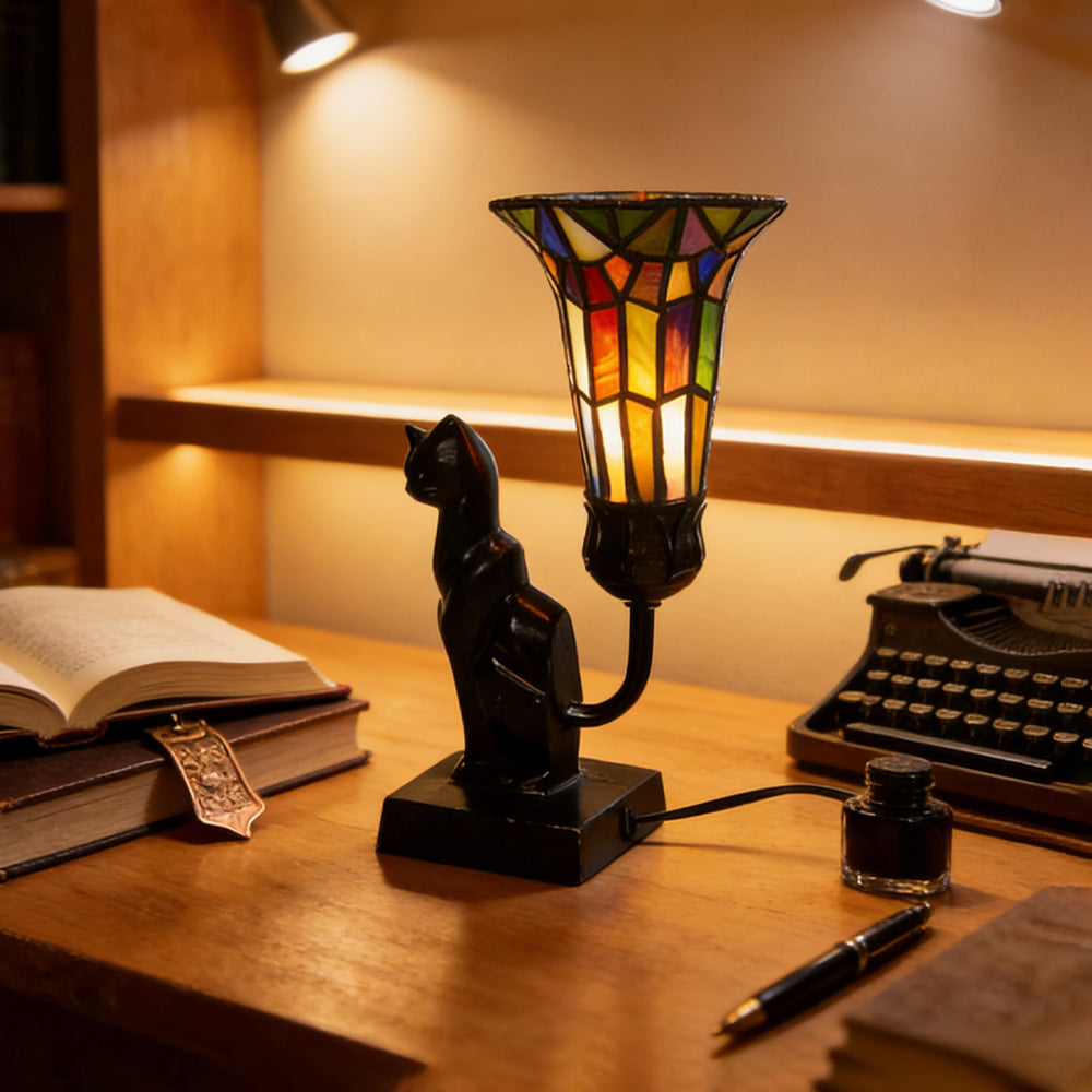 Tiffany-Style Cat Resin Table Lamp