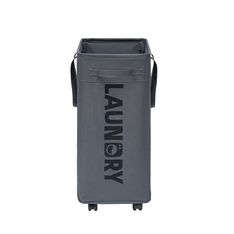 Laundry Basket 75 L Collapsible Oxford Fabric Metal Frame With Wheels 2