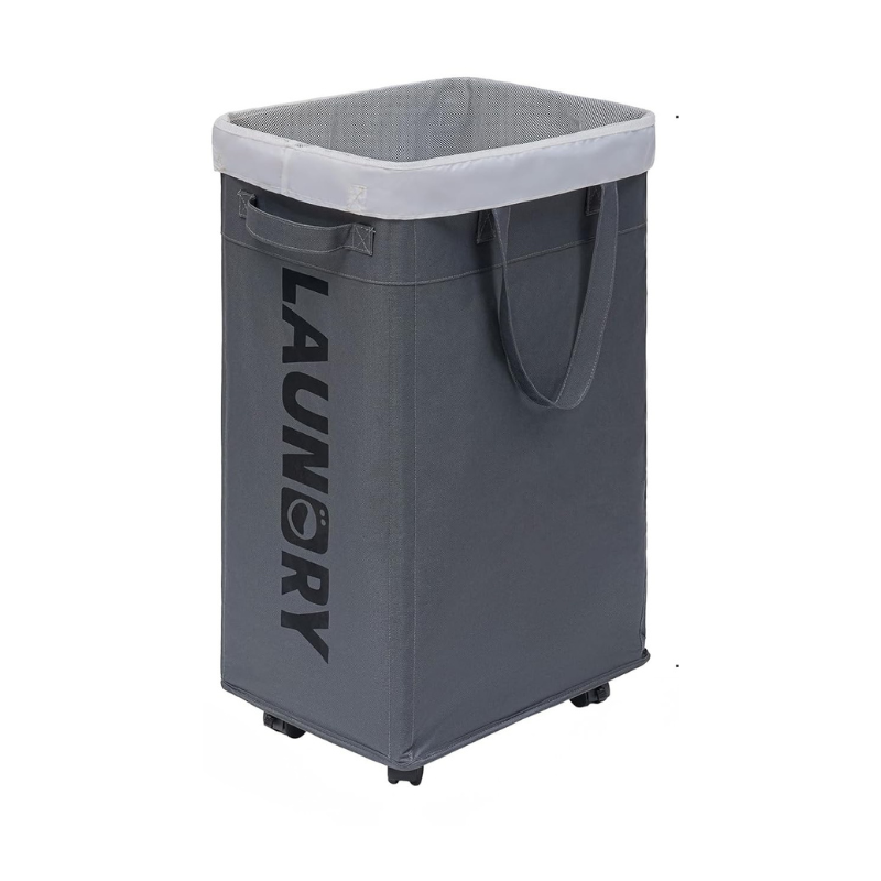 Laundry Basket 75 L Collapsible Oxford Fabric Metal Frame With Wheels 2