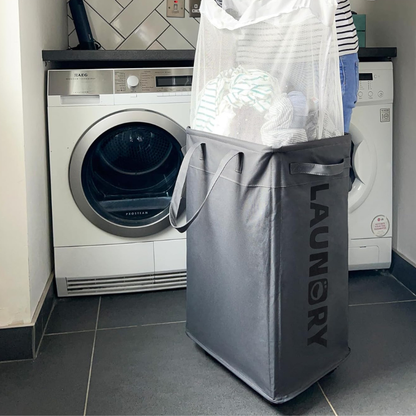 Laundry Basket 75 L Collapsible Oxford Fabric Metal Frame With Wheels 6
