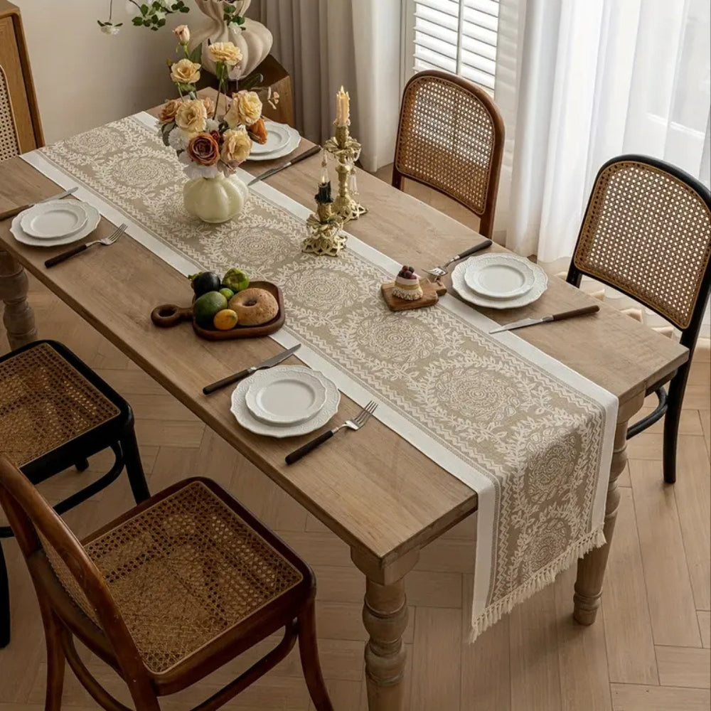 Lace Table Runner | White Cutout Detail