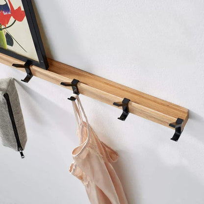 Minimalist Wall-Mounted Coat Rack | Adjustable Double Hooks in Wood & Black