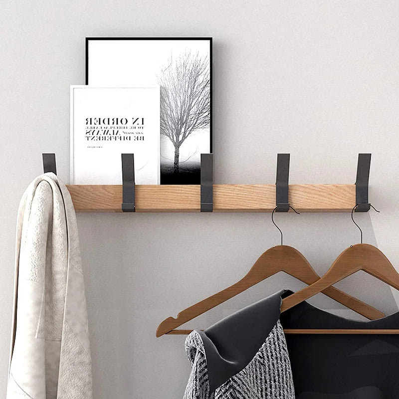 Minimalist Wall-Mounted Coat Rack | Adjustable Double Hooks in Wood & Black