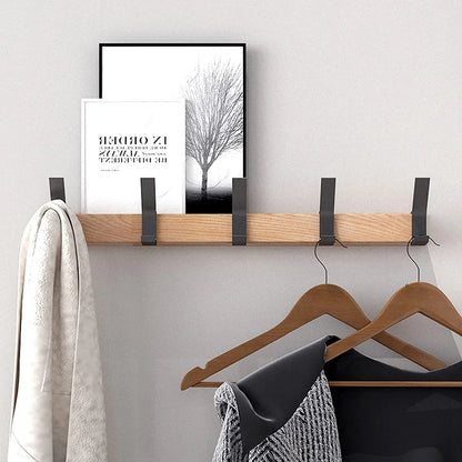 Minimalist Wall-Mounted Coat Rack | Adjustable Double Hooks in Wood & Black