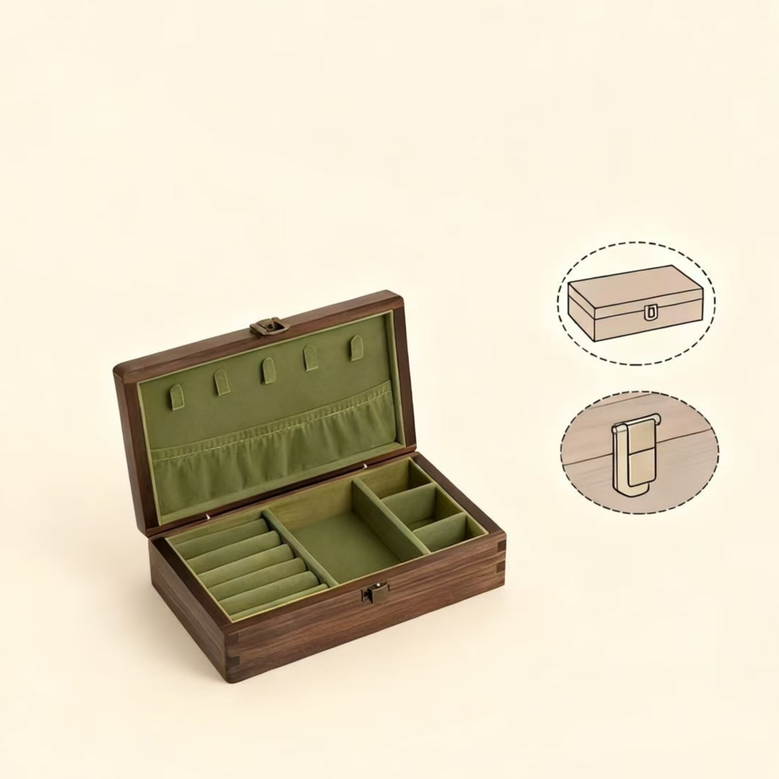 Natural walnut minimalist jewelry storage box