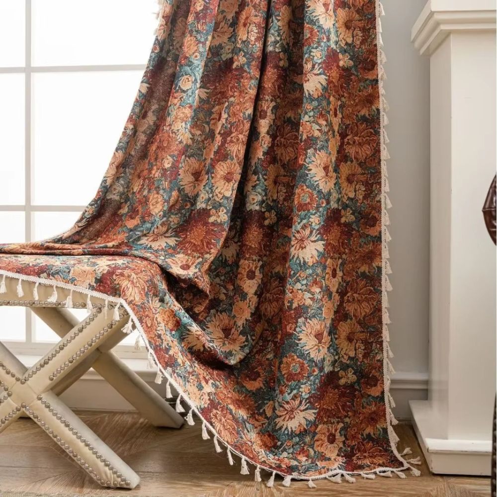 Floral Tassel Curtain Panel