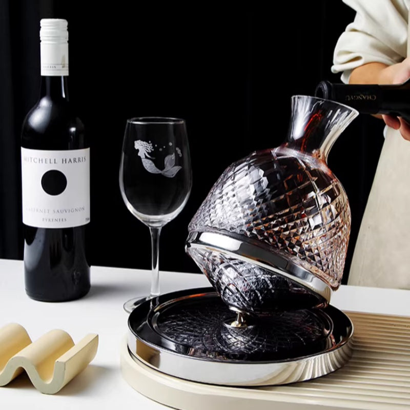 Rotating Wine Decanter | Glass Spinning Aerator Base