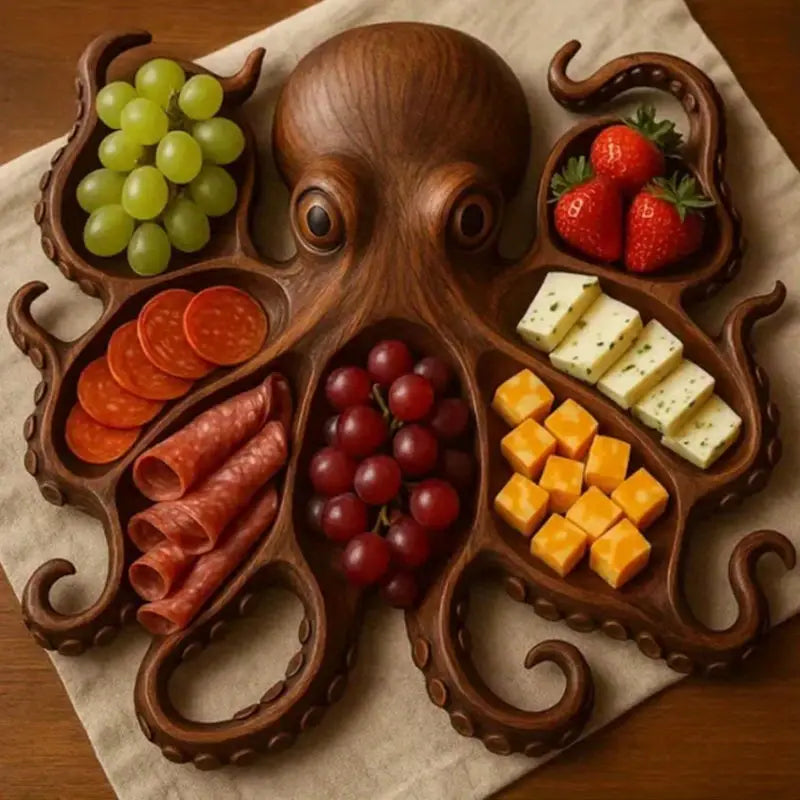 Octopus Shaped Charcuterie Board | Rustic Wood Ocean Design