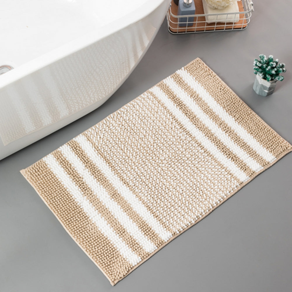 PebbleKnit | Non-Slip Bath Mat – Ultra-Absorbent Chenille Stripes 4