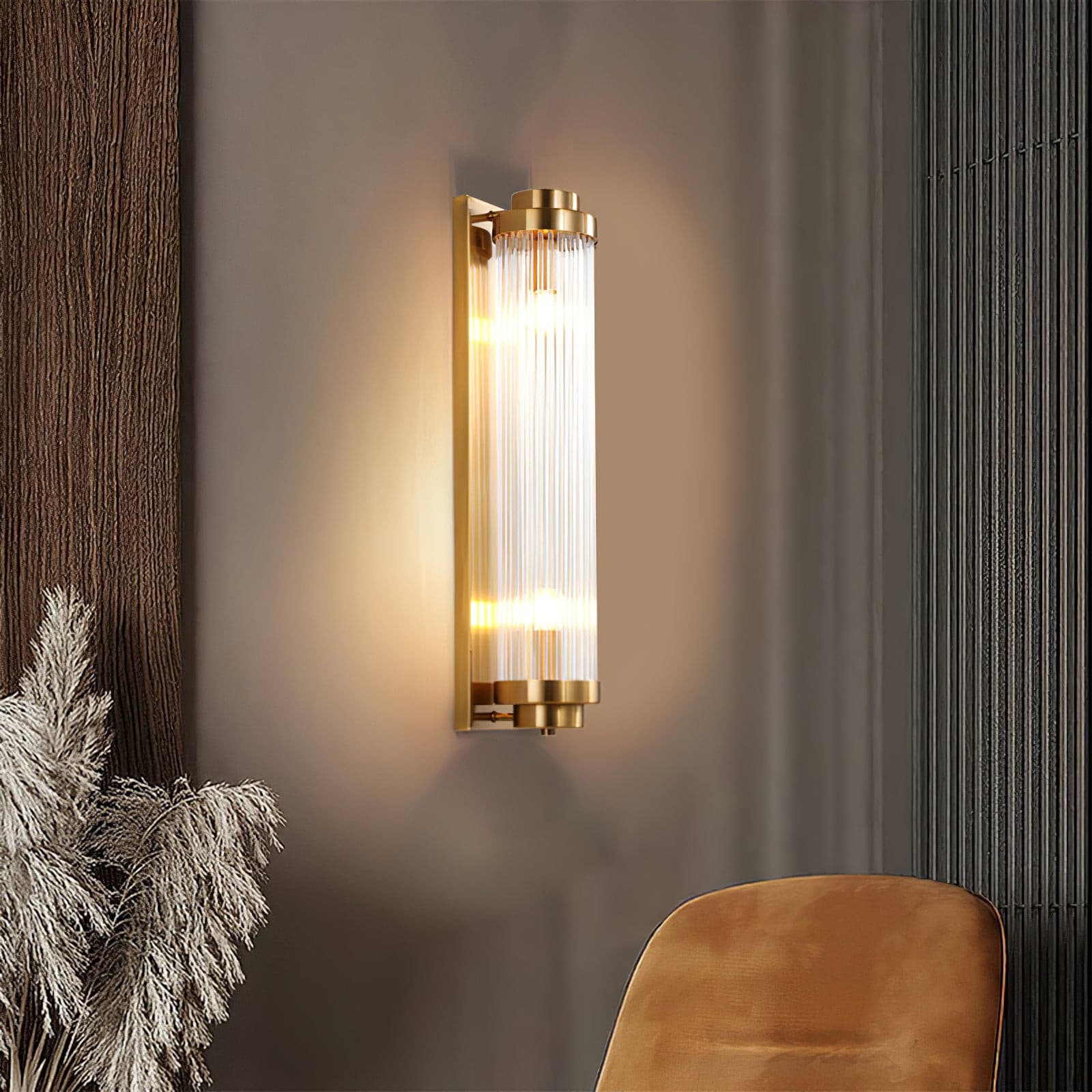 Luxury Wall Light | Vertical Fluted Glass Crystal Column Sconce
