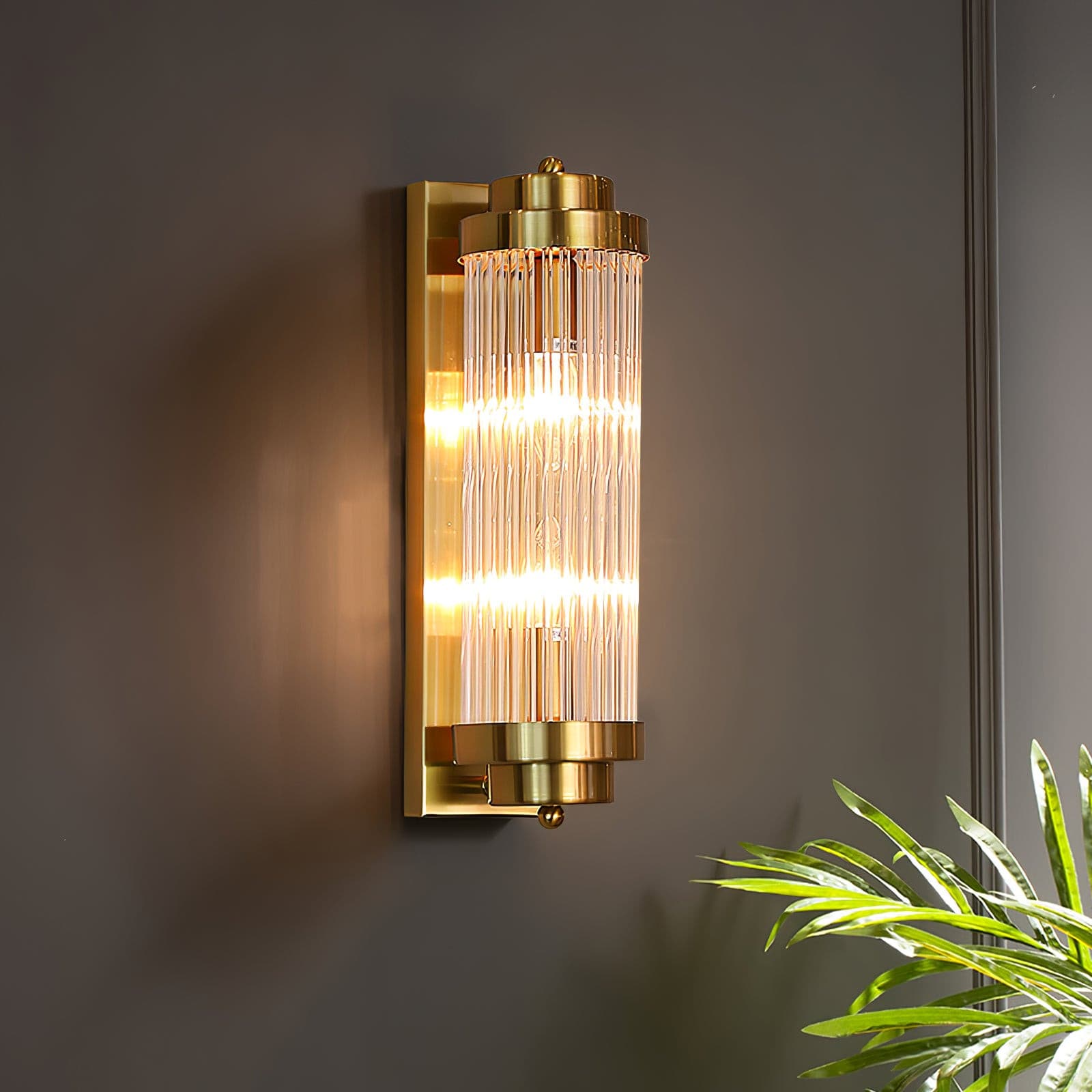 Luxury Wall Light | Vertical Fluted Glass Crystal Column Sconce