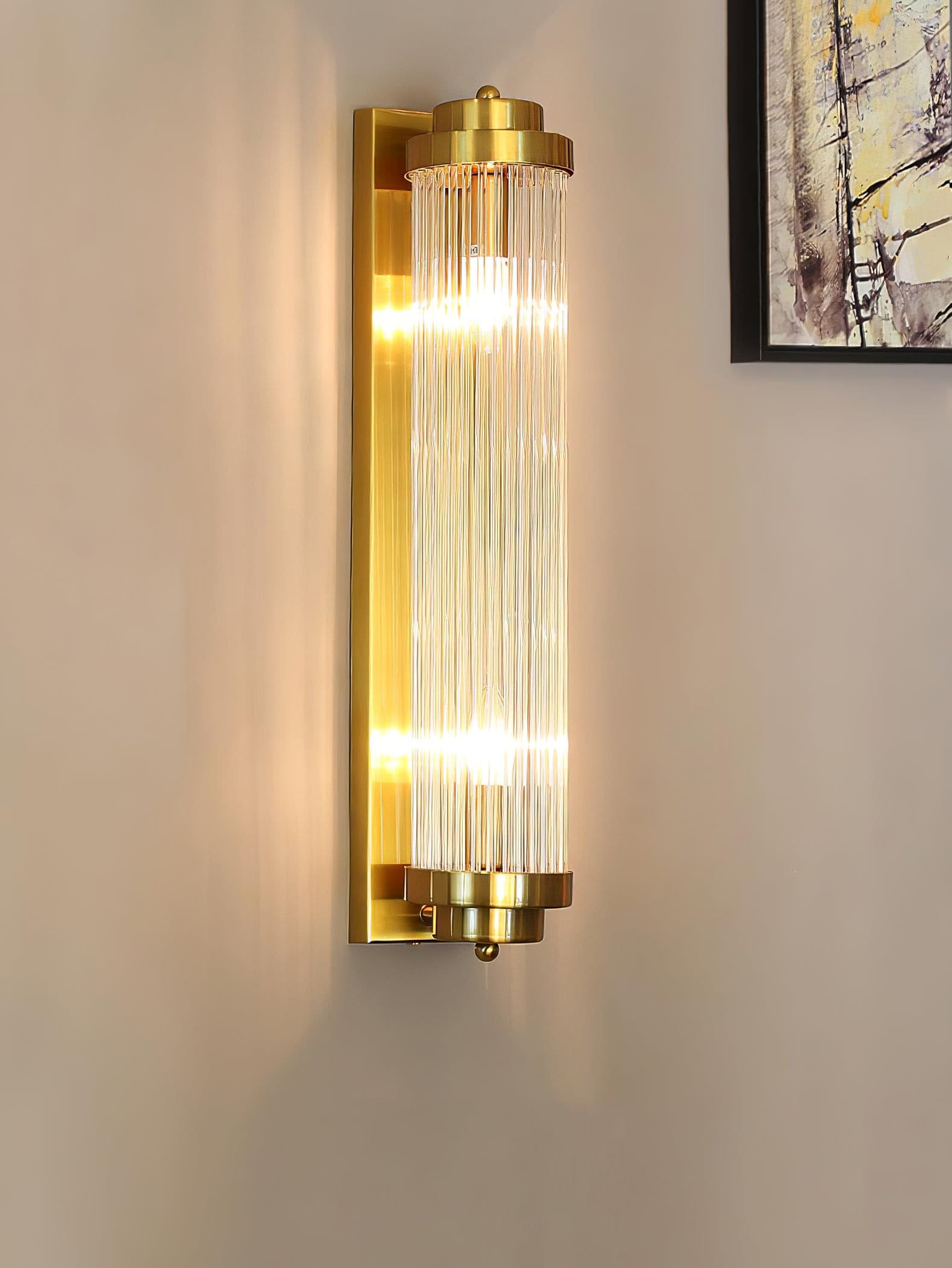 Luxury Wall Light | Vertical Fluted Glass Crystal Column Sconce
