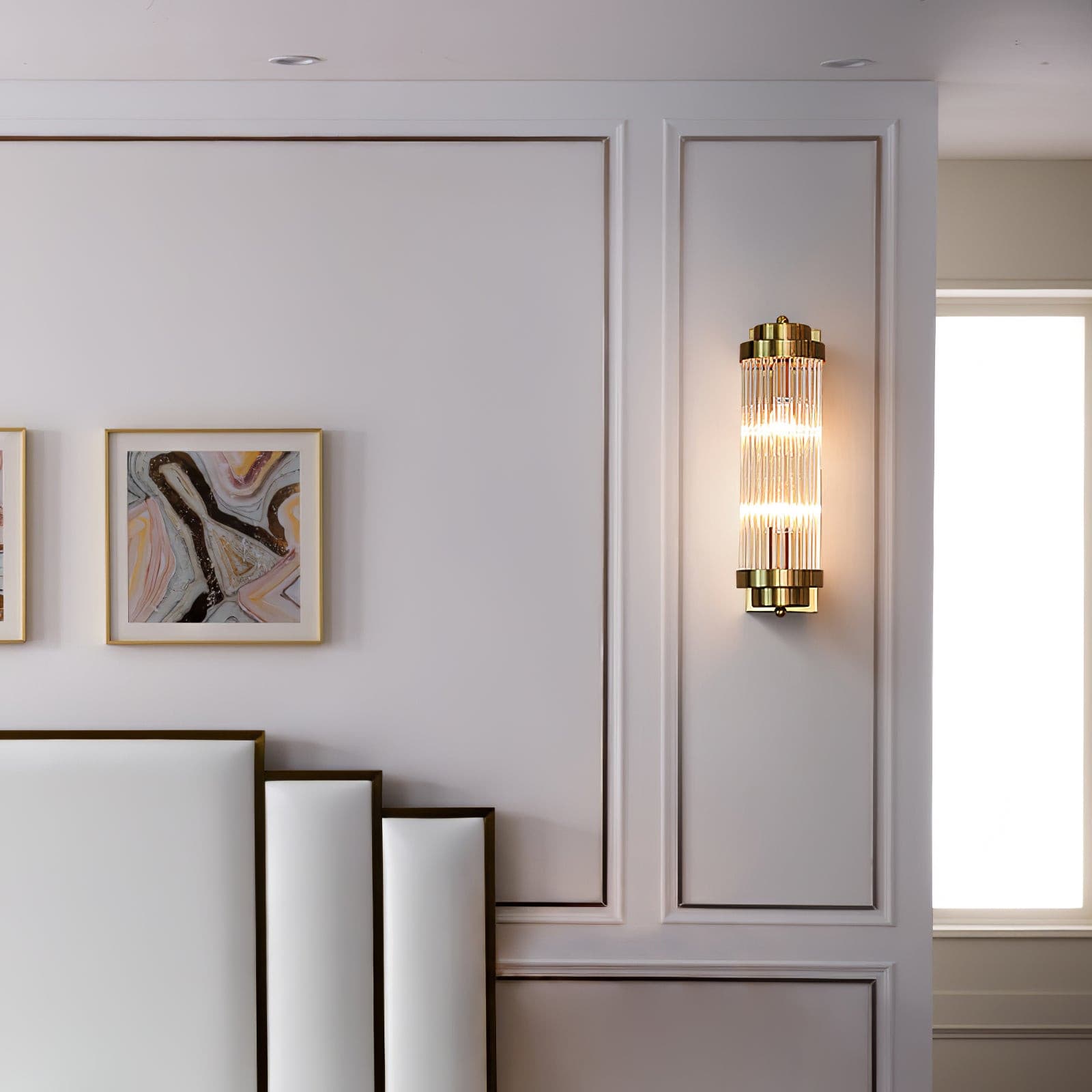 Luxury Wall Light | Vertical Fluted Glass Crystal Column Sconce