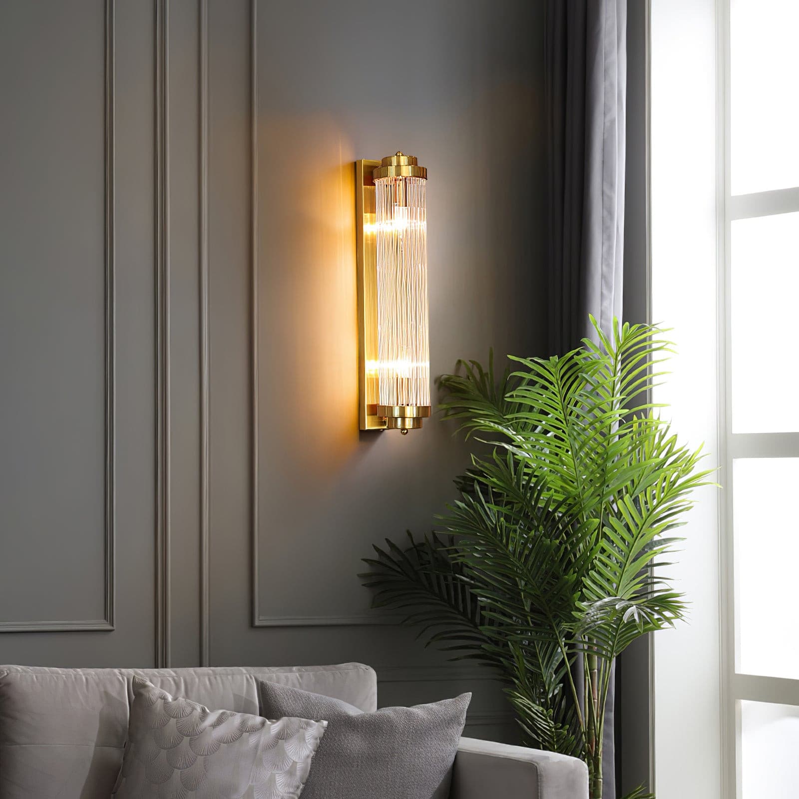 Luxury Wall Light | Vertical Fluted Glass Crystal Column Sconce