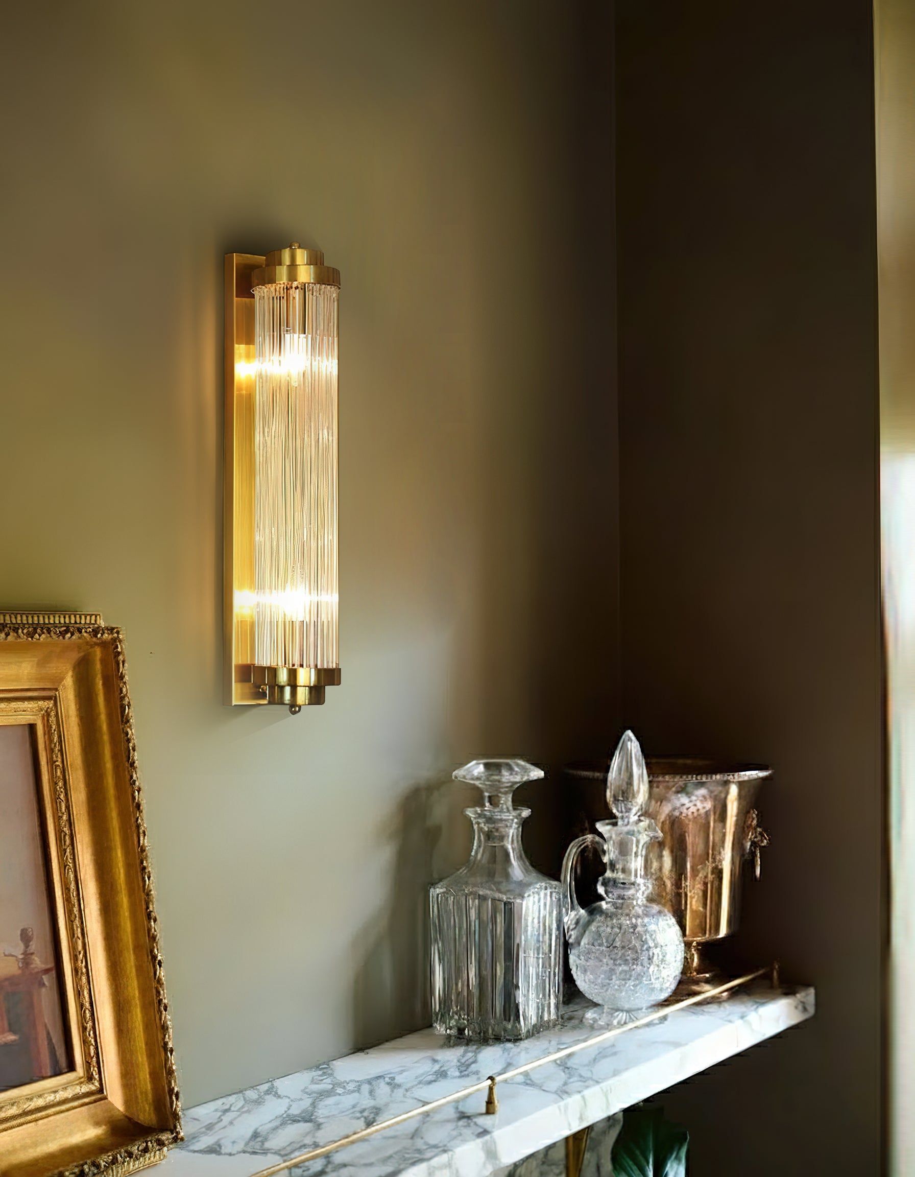 Luxury Wall Light | Vertical Fluted Glass Crystal Column Sconce