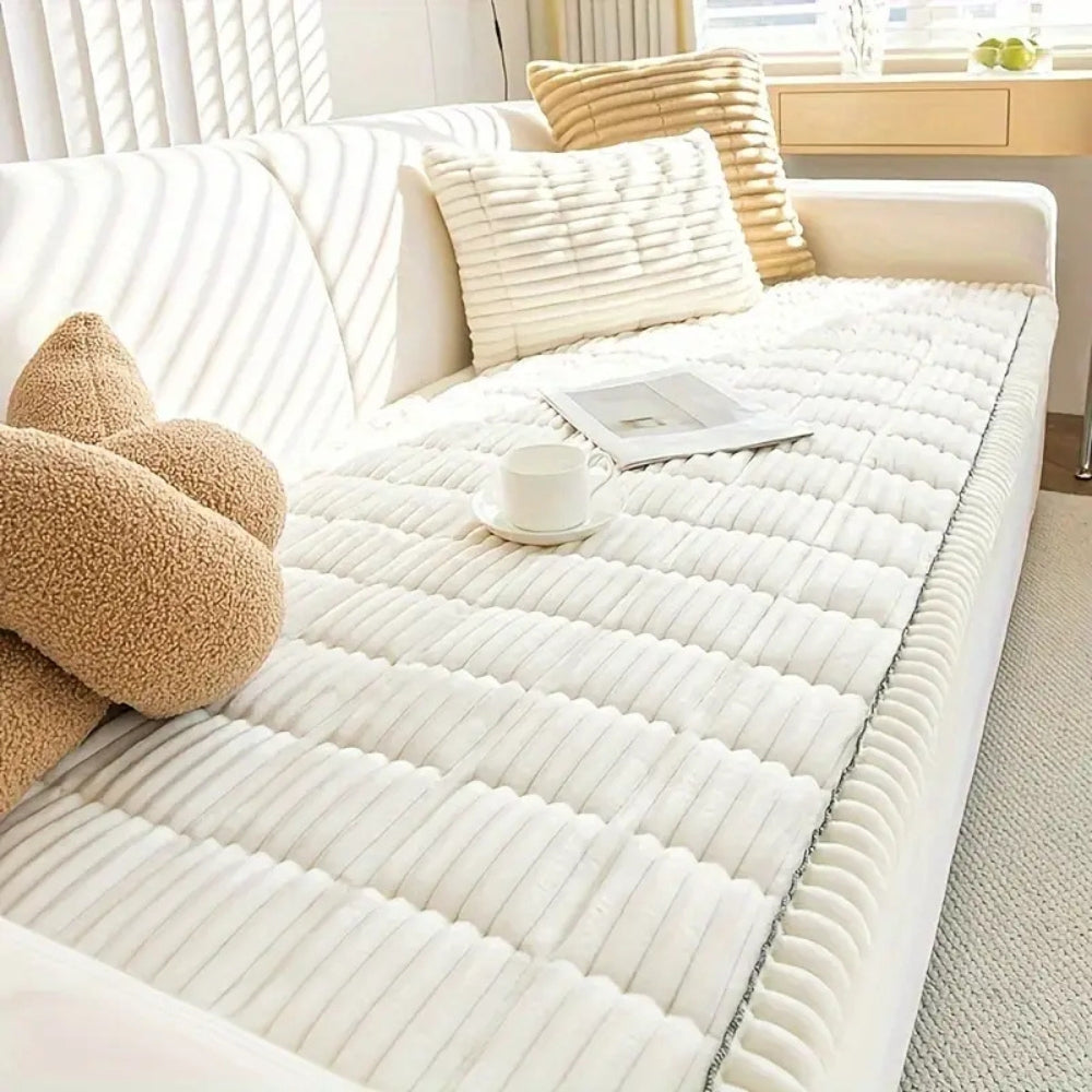 Pleated Edge Plush Sofa Cover