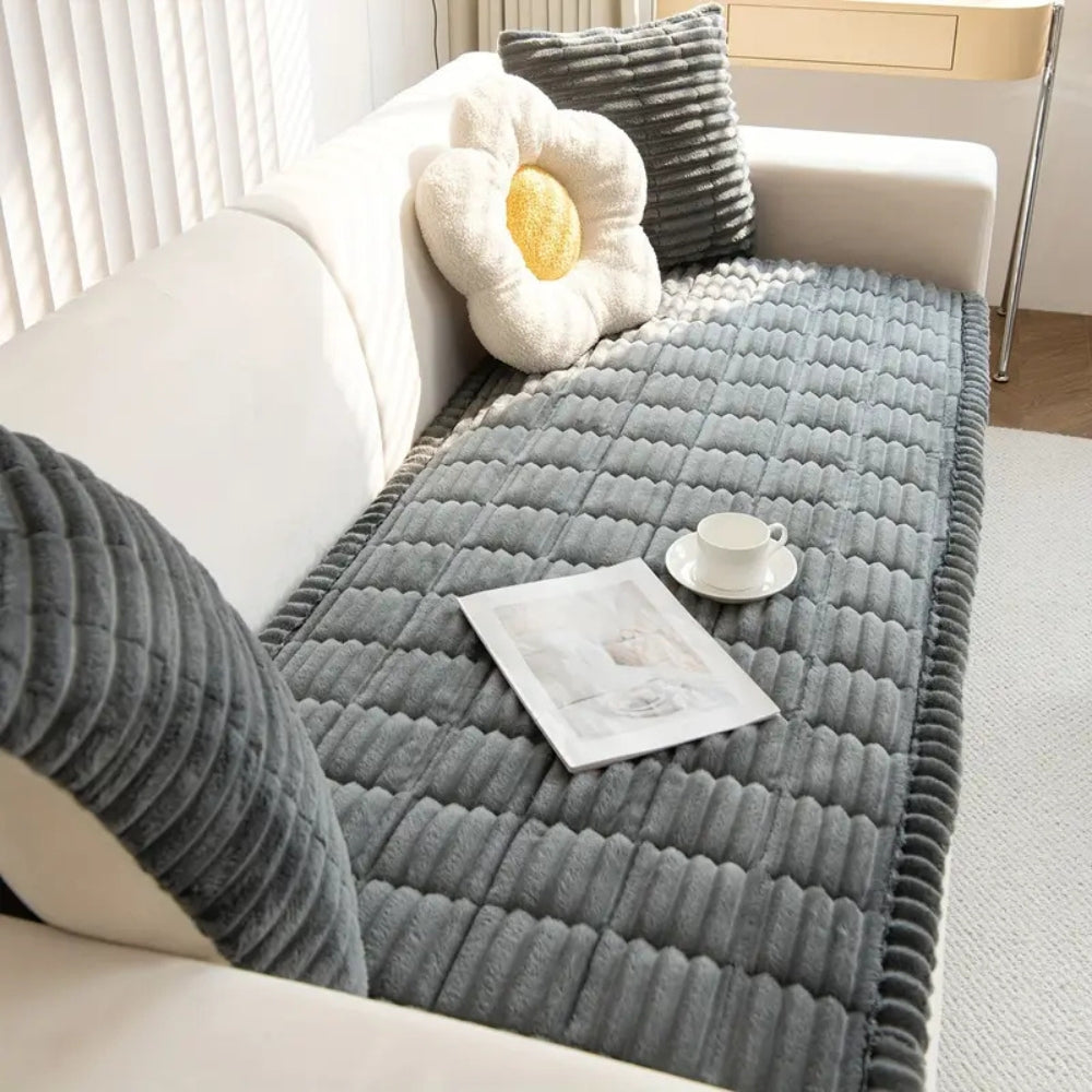 Pleated Edge Plush Sofa Cover