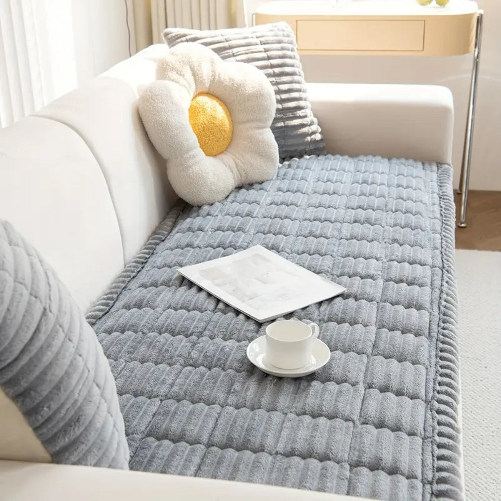 Pleated Edge Plush Sofa Cover