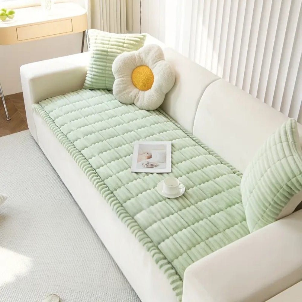 Pleated Edge Plush Sofa Cover