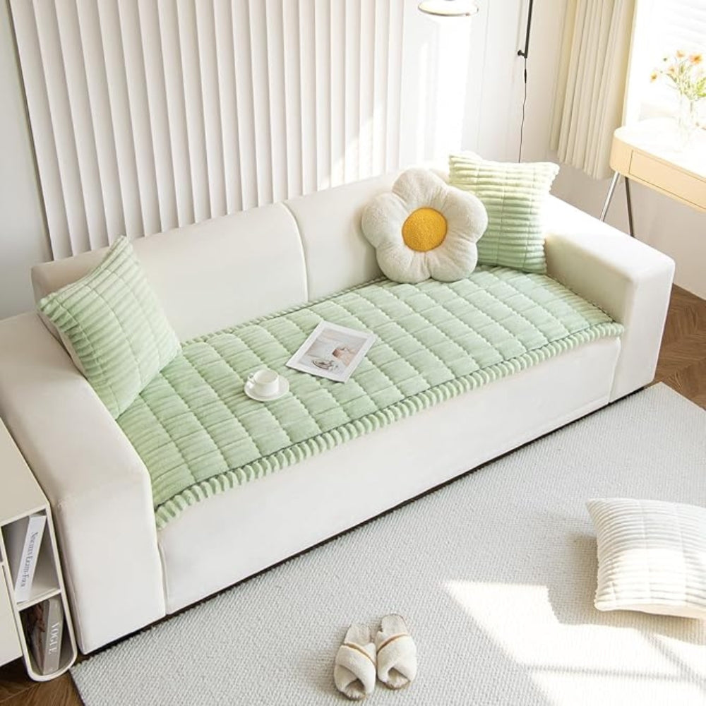 Pleated Edge Plush Sofa Cover