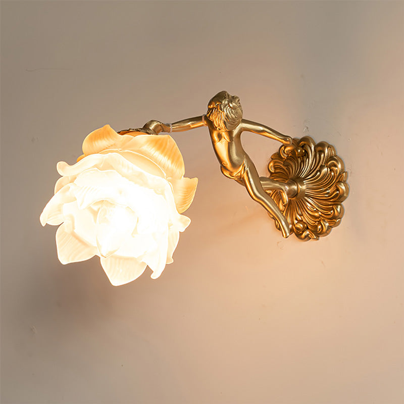 Ornate Wall Light | Sculpted Cherub Figurine Metal Sconce Fixture