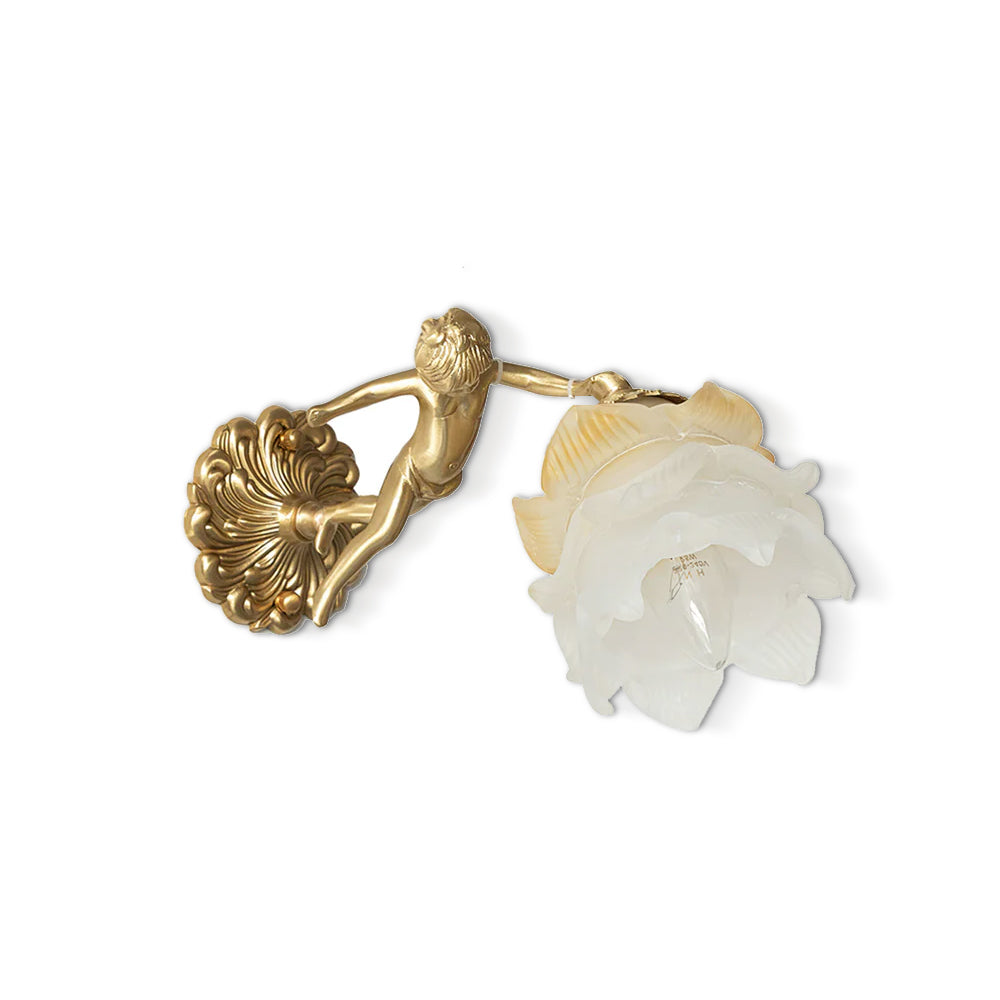 Ornate Wall Light | Sculpted Cherub Figurine Metal Sconce Fixture