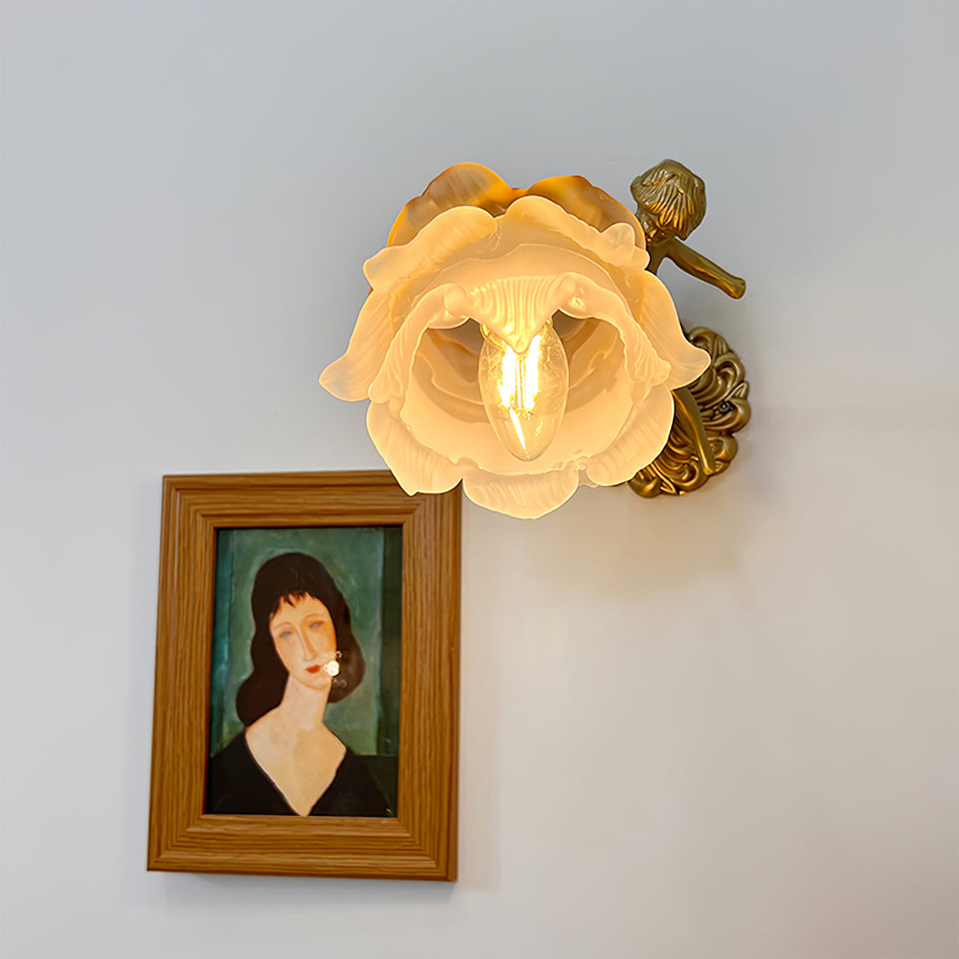 Ornate Wall Light | Sculpted Cherub Figurine Metal Sconce Fixture