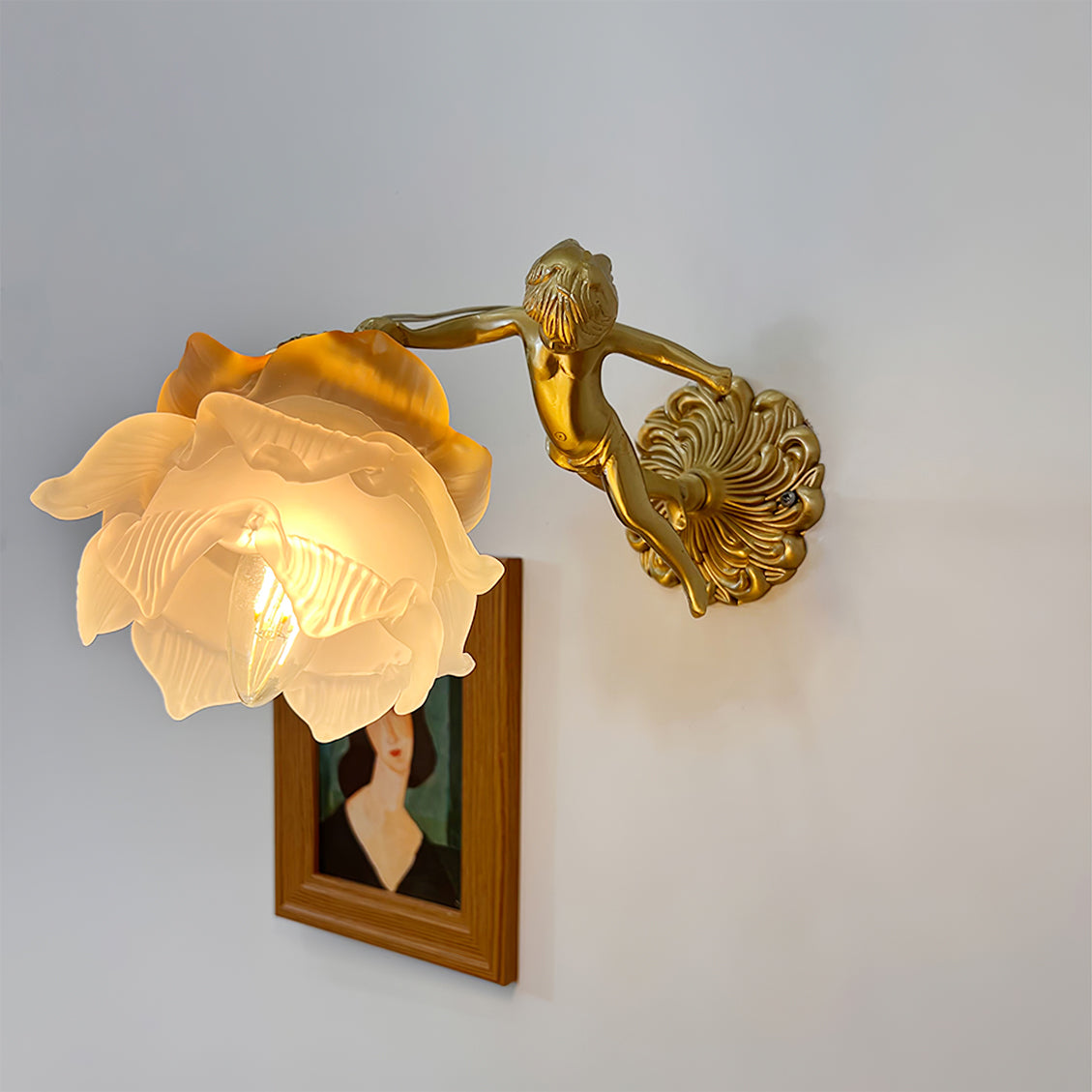Ornate Wall Light | Sculpted Cherub Figurine Metal Sconce Fixture