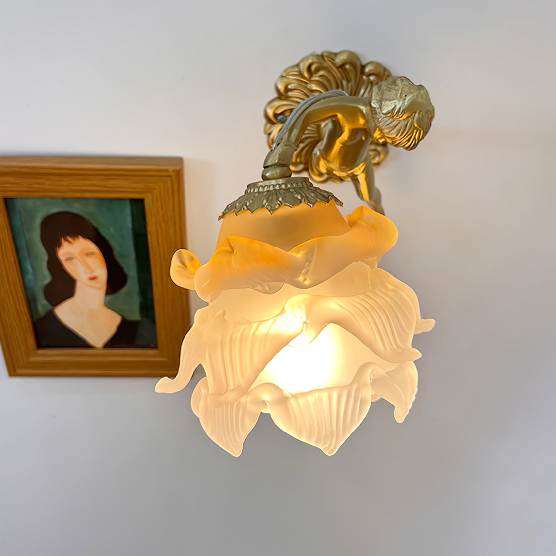 Ornate Wall Light | Sculpted Cherub Figurine Metal Sconce Fixture