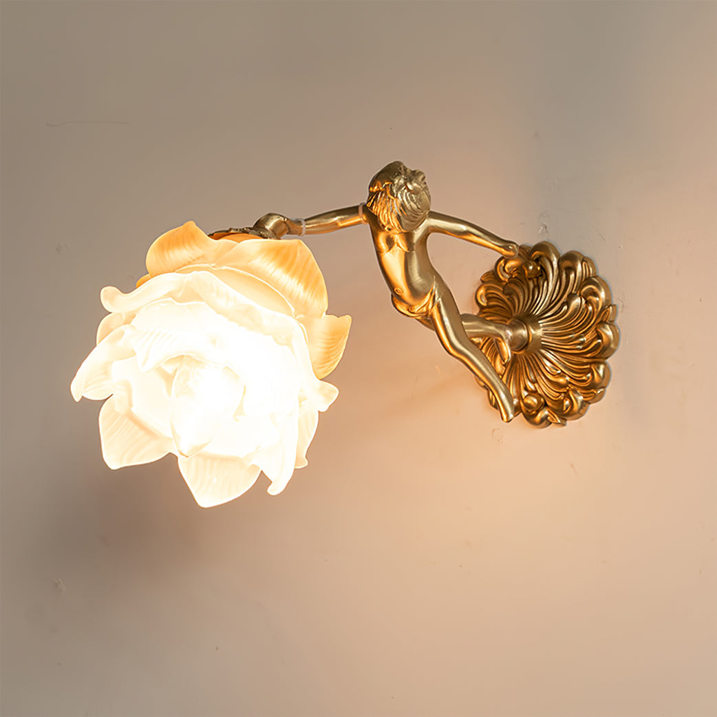 Ornate Wall Light | Sculpted Cherub Figurine Metal Sconce Fixture