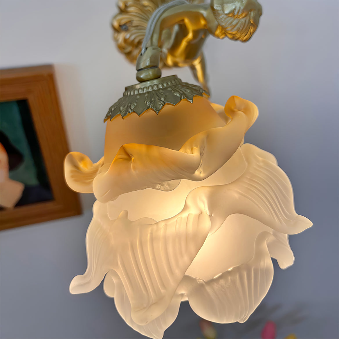Ornate Wall Light | Sculpted Cherub Figurine Metal Sconce Fixture